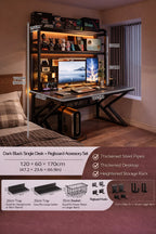 Gaming Desk with Bookshelf and Pegboard Computer Desk with Storage Shelf Home Office Study Desk for Bedroom Small Space