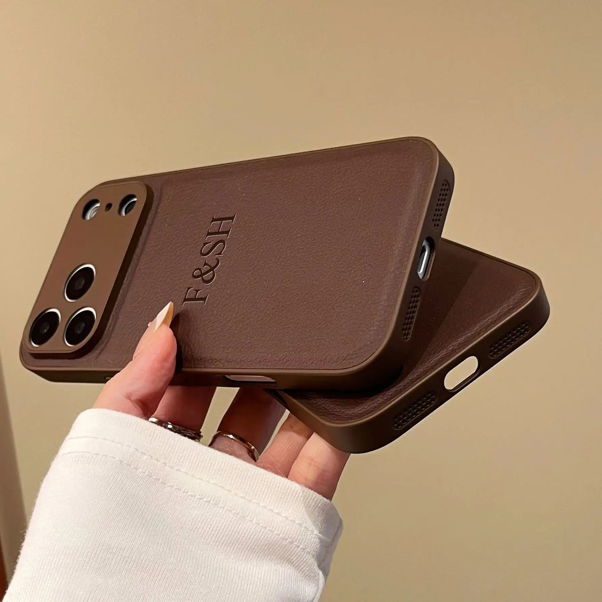 Personalized Luxury Customized Name 3D DIY Hot Engrave Faux Leather Phone Case For IPhone18 17 16 15 14 13 Pro Max Plus Air