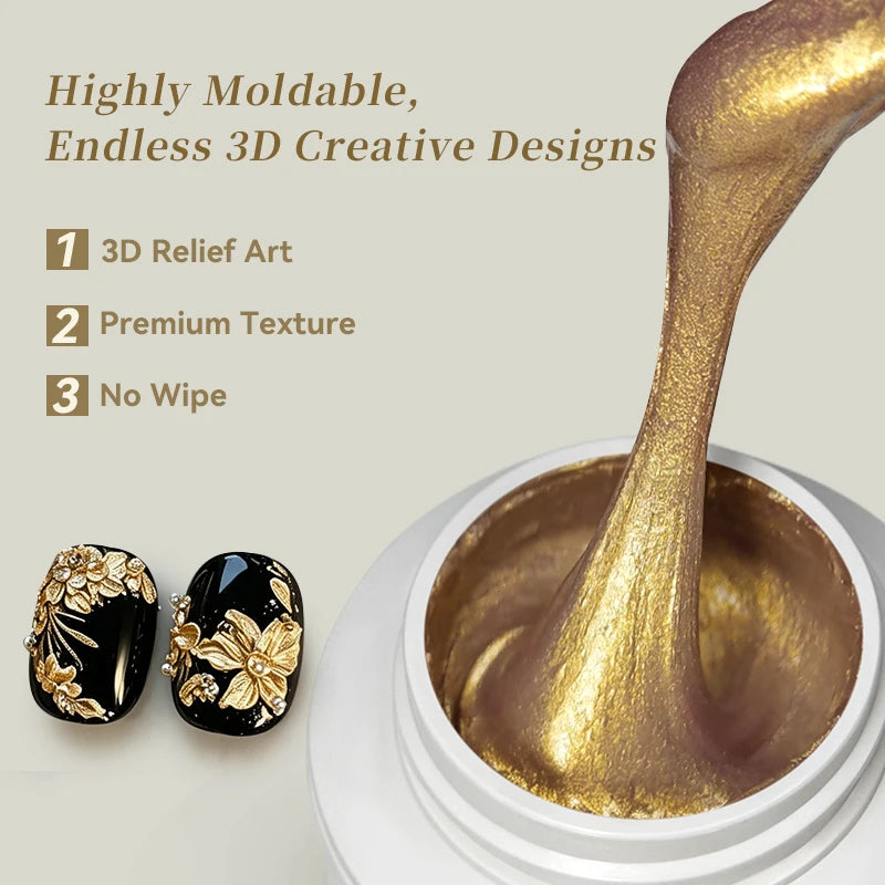 BORN PRETTY 5ml 3D Metal Painting Gel Embossed Nail Gel Polish Plaster Texture Drawing Carving Gel Nail Art Manicure Supplies