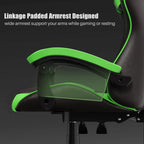 Ergonomic Gaming Chair PU Leather High Back Reclining Office Desk Chair with Lumbar Support, Racing Style, Black Green, Adjustable Headrest
