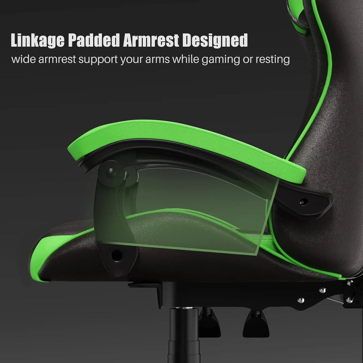 Ergonomic Gaming Chair PU Leather High Back Reclining Office Desk Chair with Lumbar Support, Racing Style, Black Green, Adjustable Headrest