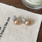 Sweet Shiny Bow Stud Earrings Women Zircon Pearl Small Earrings Elegant Delicate Versatile Christmas Party Jewelry Accessories