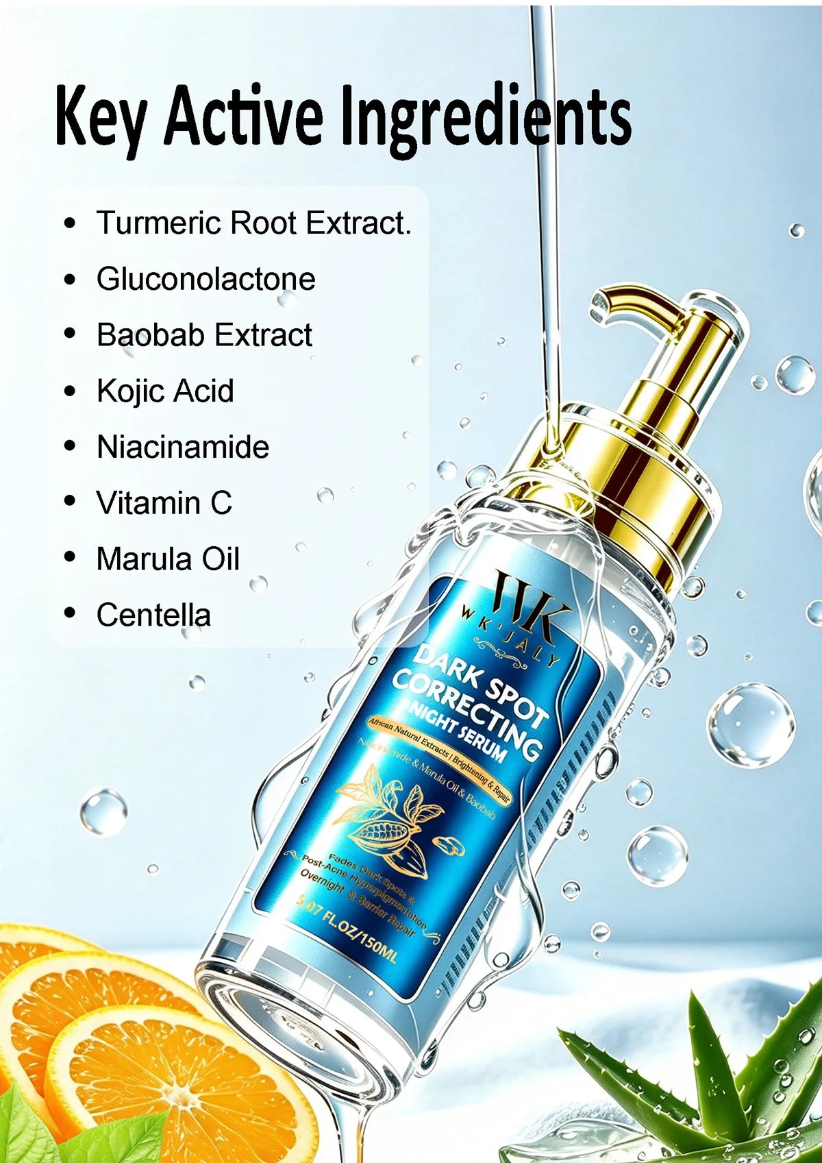 WK JALY Dark Spot Correcting Day and Night Serum, With Turmeric, Vitamin C, Moisturizing, Lightening, Even Skin Tone Essence