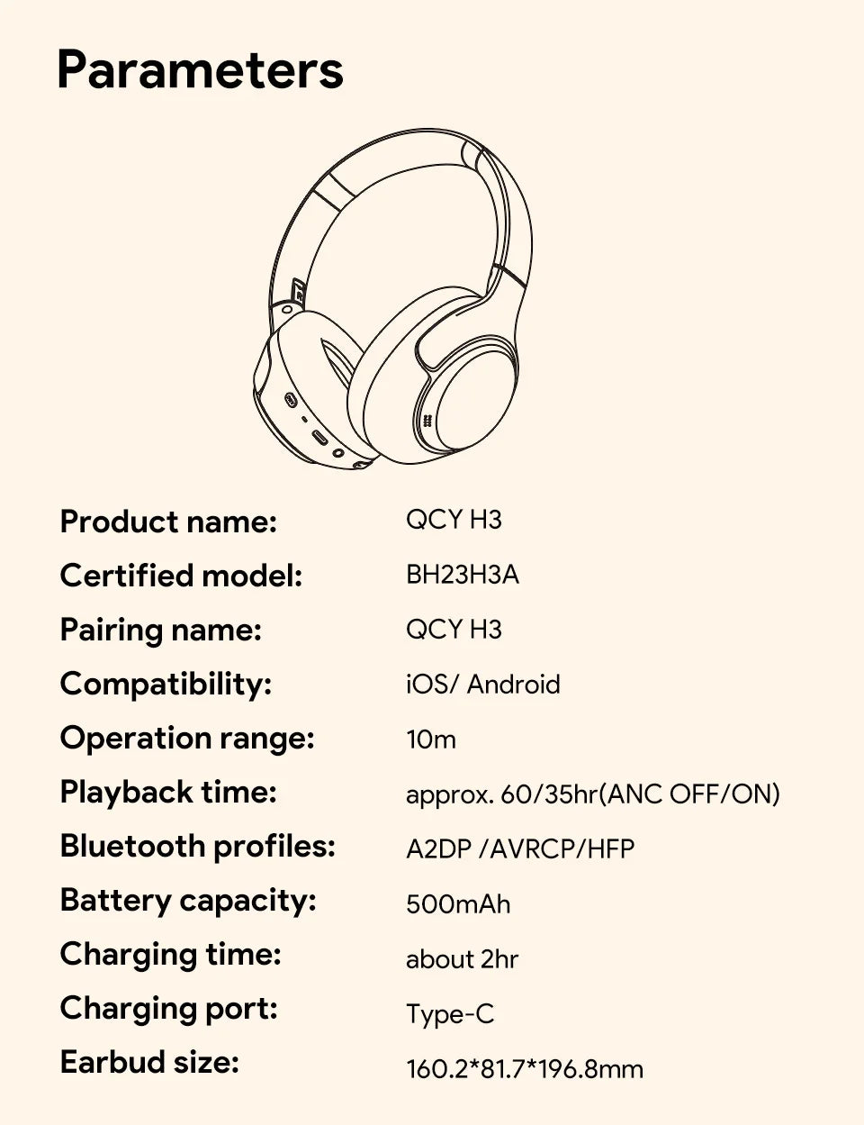 QCY H3 ANC Wireless Headphones Bluetooth 5.4 Hybrid Noise Cancellation 60H