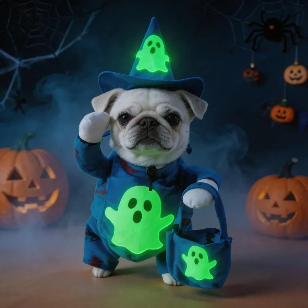 Halloween Dog Clothes Pet Costume Funny Cosplay Outfit with Fluorescent Ghost Cute Dog Cat Dress Up Festive Party Apparel Set