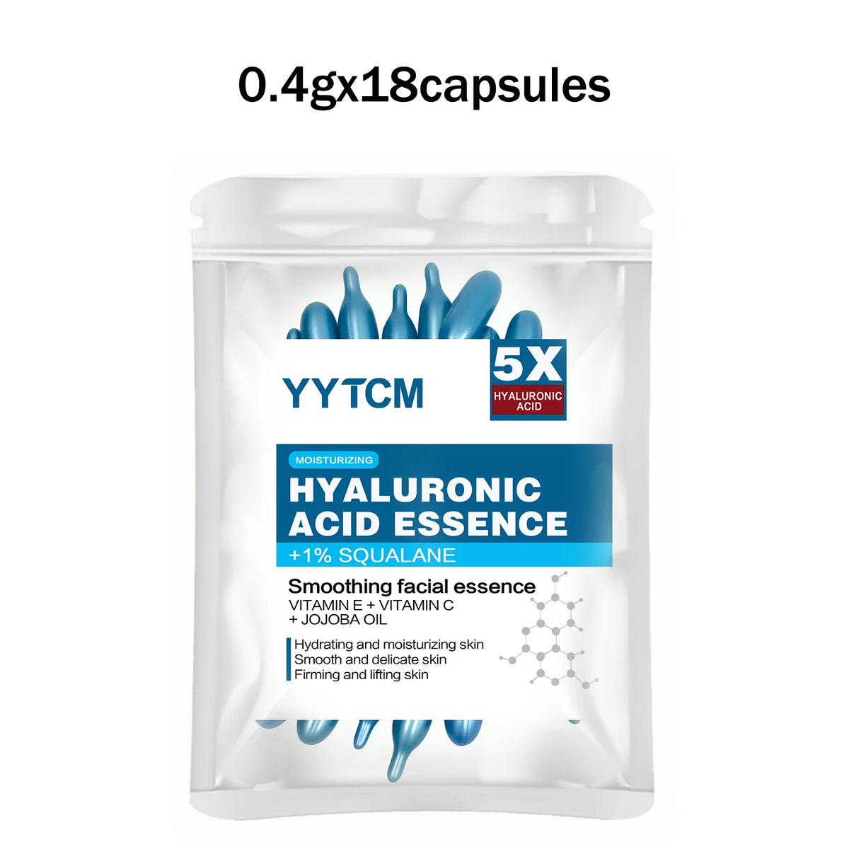 Hyaluronic Acid Deep Moisturizing Capsule Essence, Hydrates and Smoothes the Skin, Contains Plant-Derived Squalane, Vitamin E, Vi