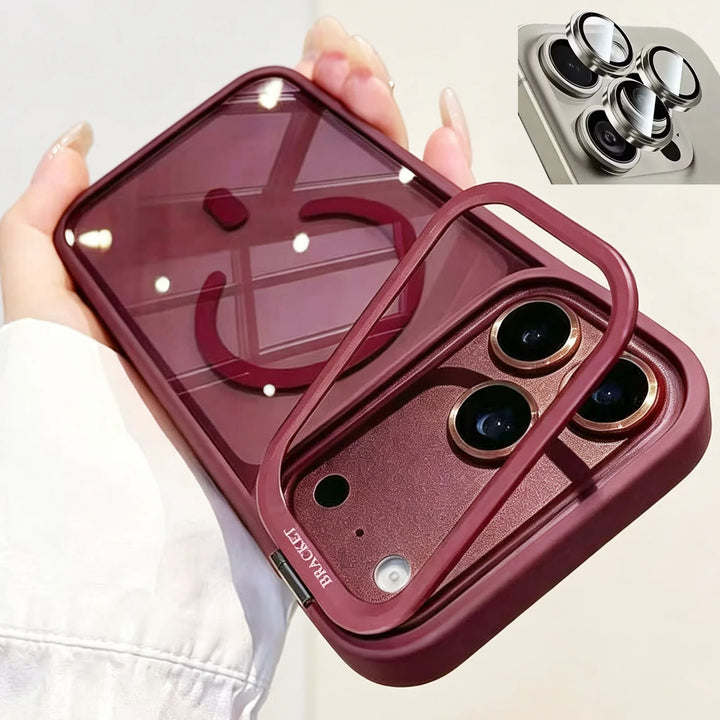 Luxury Bracket Stand Magnetic Phone Case for iPhone 18 Pro 17 16 Plus 15 14 13 12 Pro Max With Lens Protector Cover for Magsafe