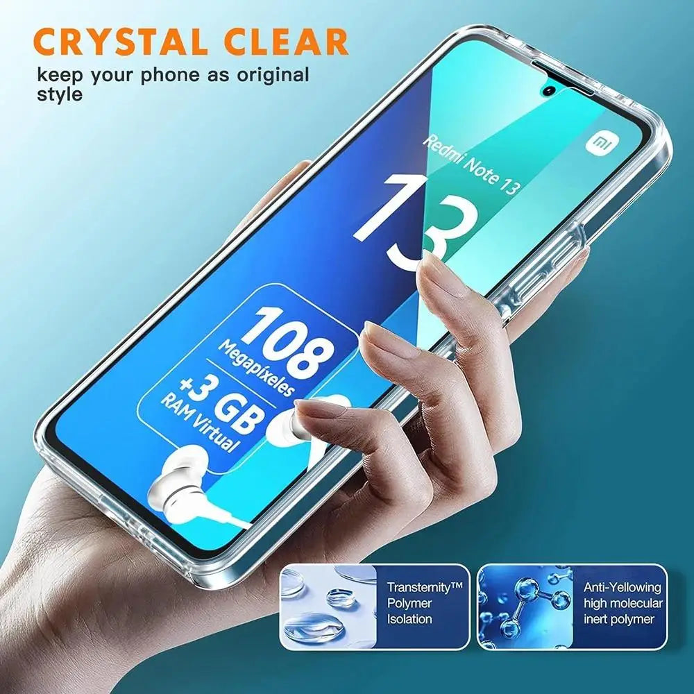 360 Full Body Silicone Case for Xiaomi Redmi 13 4G 13C 12C 10C 9A 9C Note 13 12 11 10 9 Pro Max 5G Shockproof PC Hard Cover Coqu