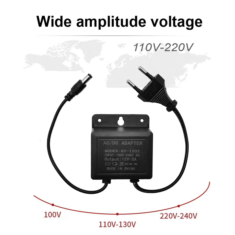 2pcs DC12V 2A EU Plug Power Adapter Waterproof Black For CCTV Security Surveillance AHD Camera Charger NVR DVR Input AC100V-240V