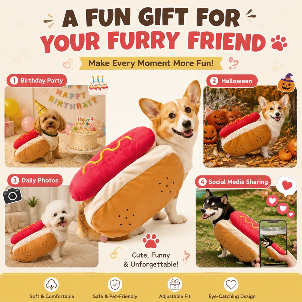 Halloween Pet Hot Dog Costume Funny Small Dogs Outfits Cute Soft Puppy Clothes Cat Dress Up Costume for Party Photo Shooting