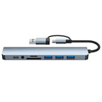 8 in 2 Type C USB HUB Docking Station with 3.5mm Audio Jack for Micro SD Card Reader MacBook Laptop Tablet Phone Disk Converter