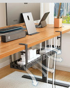 Retractable No Drill Clamp On Under Desk Cable Tray Metal Power Strip Wire Organizer Router Cord Storage Holder