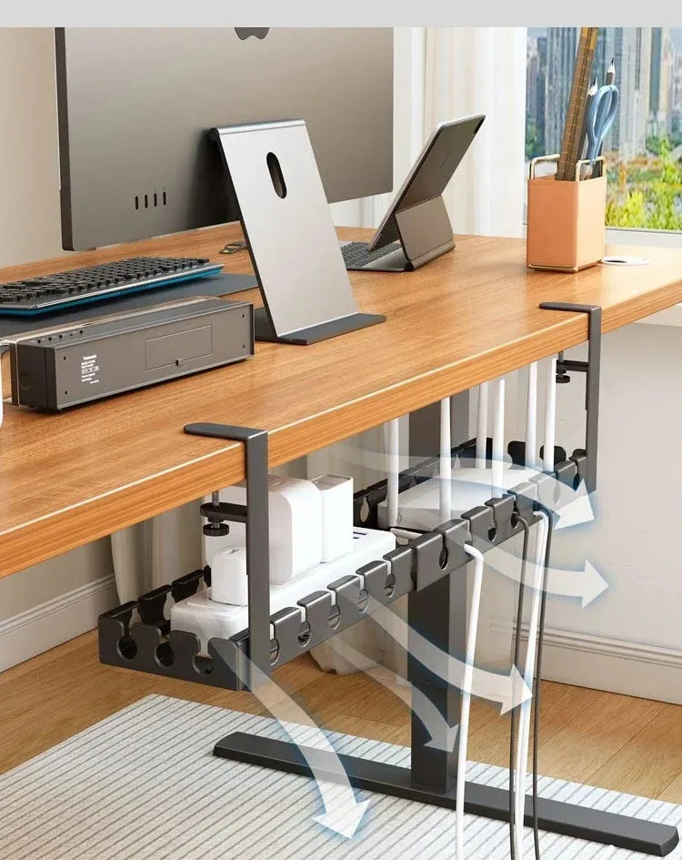 Retractable No Drill Clamp On Under Desk Cable Tray Metal Power Strip Wire Organizer Router Cord Storage Holder