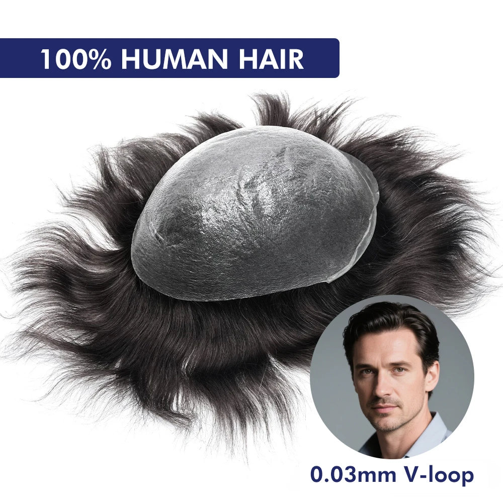 Os21 0.03-0.04mm NG Clearance Thin Skin Toupee Capillary Prothesis Hair Piece For Men Hair Replacement System V Loop Men Toupee