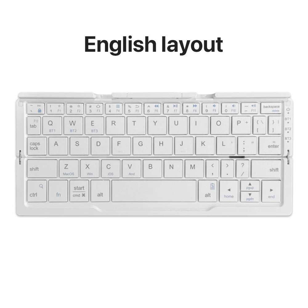 Neue Mini faltbare Bluetooth-Tastatur, kabellose Tastatur, unterstützt 3 Geräte mit Ständer, wiederaufladbar für Telefon, Tablet, portugiesische Tastatur