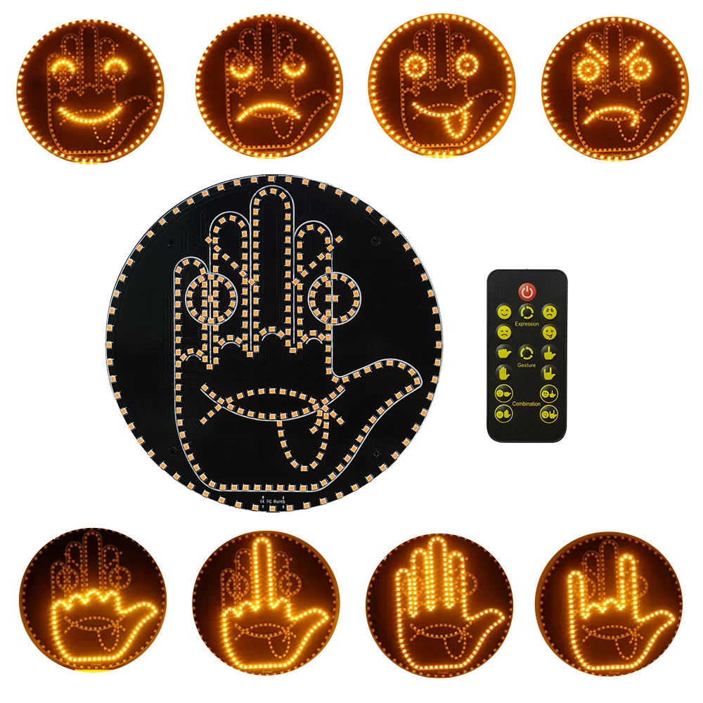 Car Gesture LED Light – Funny Road Rage Expression Lamp with Remote