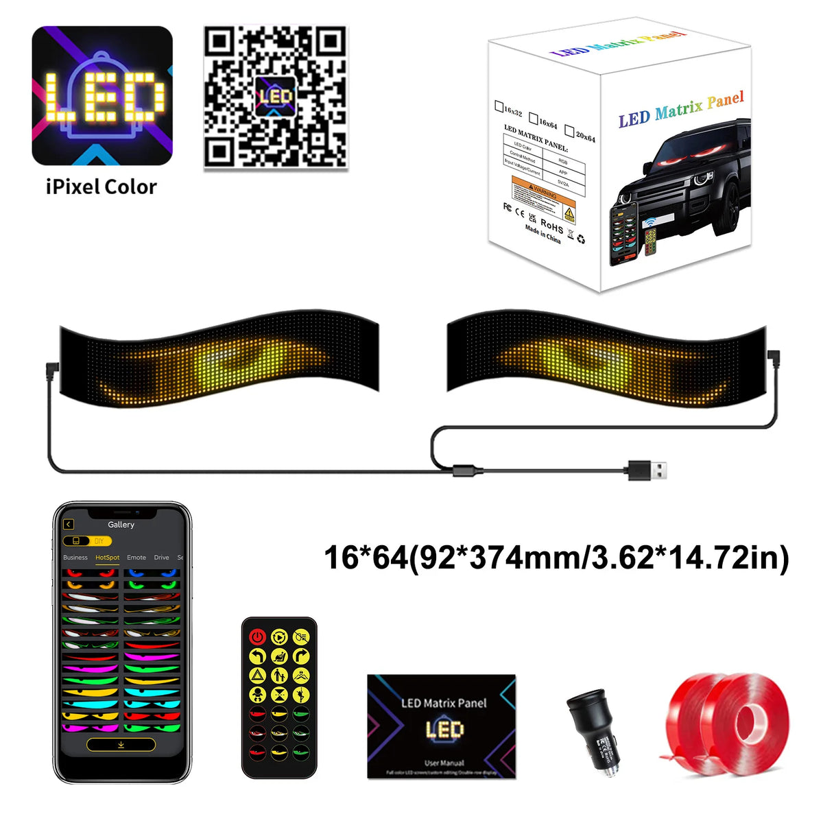 Multifunctional Bright Devil Eyes LED Light for Car Windshield Flexible Programmable Scrolling LED Display Bluetooth APP Control