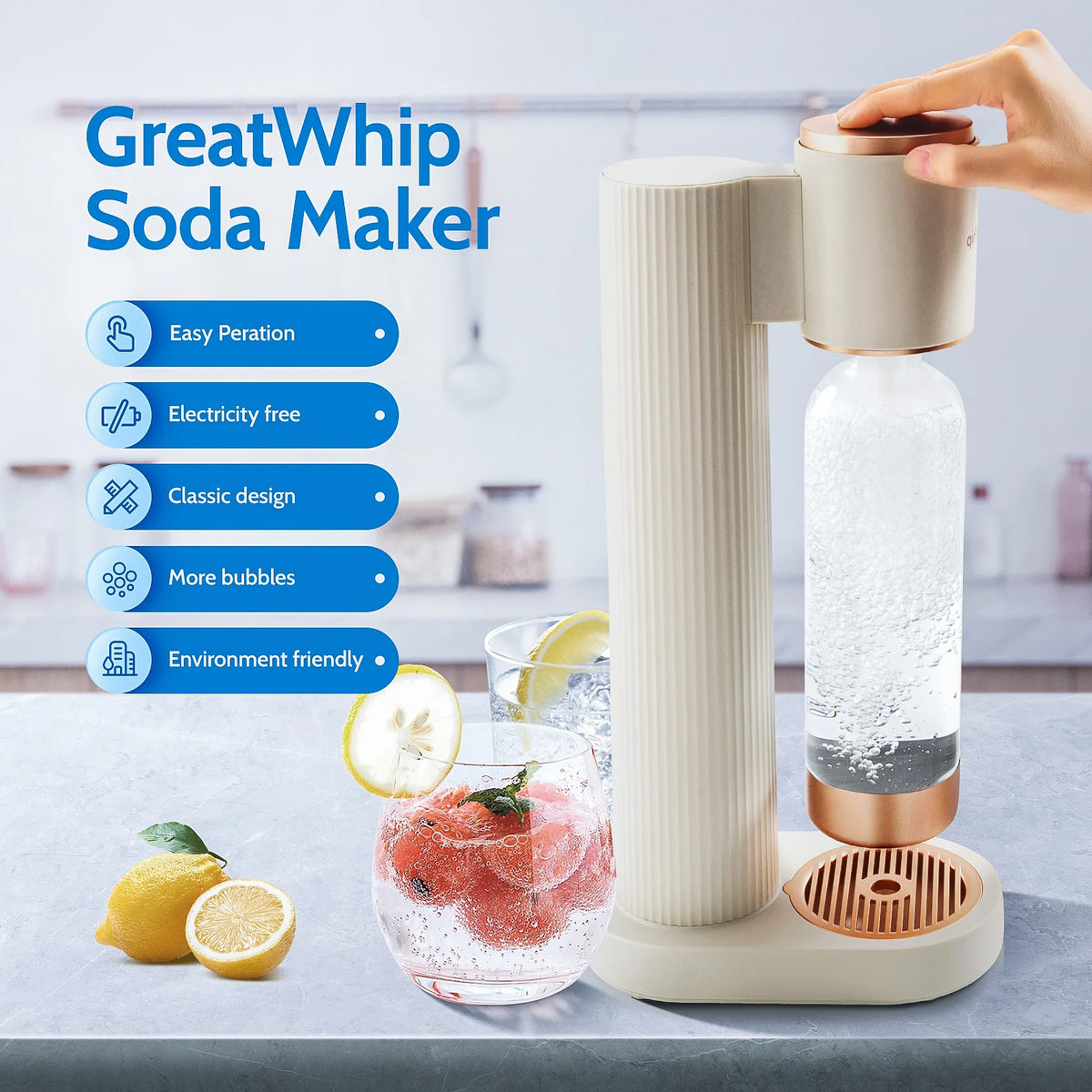 Greatwhip Home Use Soda Machine for 0.6L Co2 Cylinder Sparkling Water Soda Water Maker With 1L PET Bottle