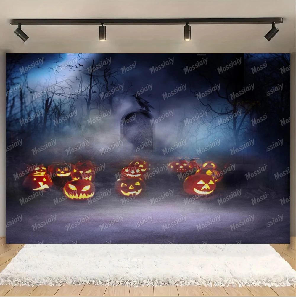 Horror Halloween Photography Background Moon Night Castle Forest Pumpkin Lantern Skeleton Family Party Photo Backdrop Decoration