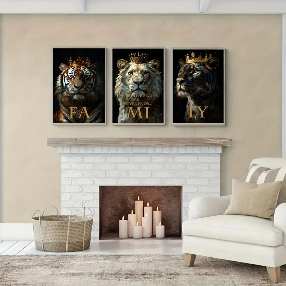 3 Pieces Modern Abstract Lion Family Inspirational Quotes Wall Art Canvas Prints for Living Room Cuadros Decor Unframed