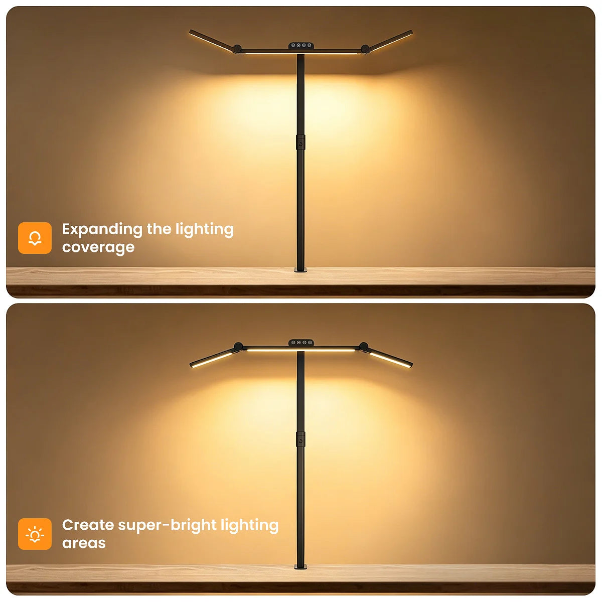 3 Head LED Desk Lamp with Clamp, Flexible 360° Adjustable Stand & Foldable Light, Stepless Dimming Reading Lamp for Home Office
