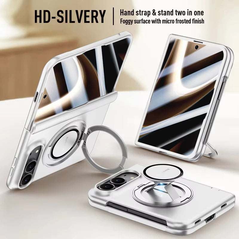 MagSafe Metal 360 Rotating Holder Case With Glass Screen Protector For iPhone