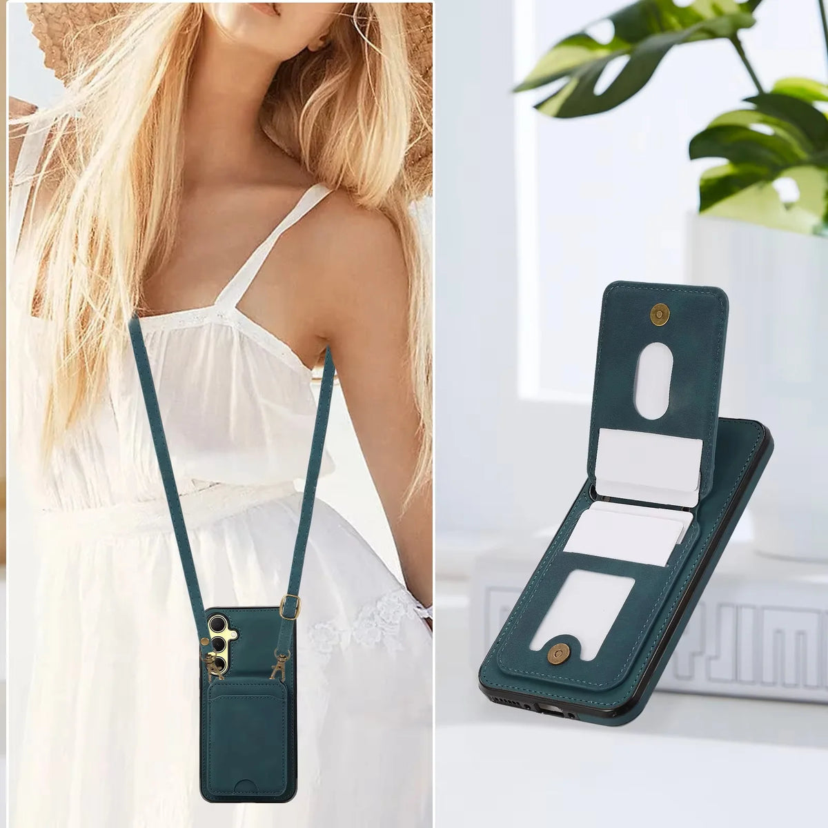 Shoulder Lanyard Leather Card Wallet Case For Samsung Galaxy S25 S24 S26 Ultra S23 S22Plus A57 A37 A17 A36 A56 Stand Phone Cover