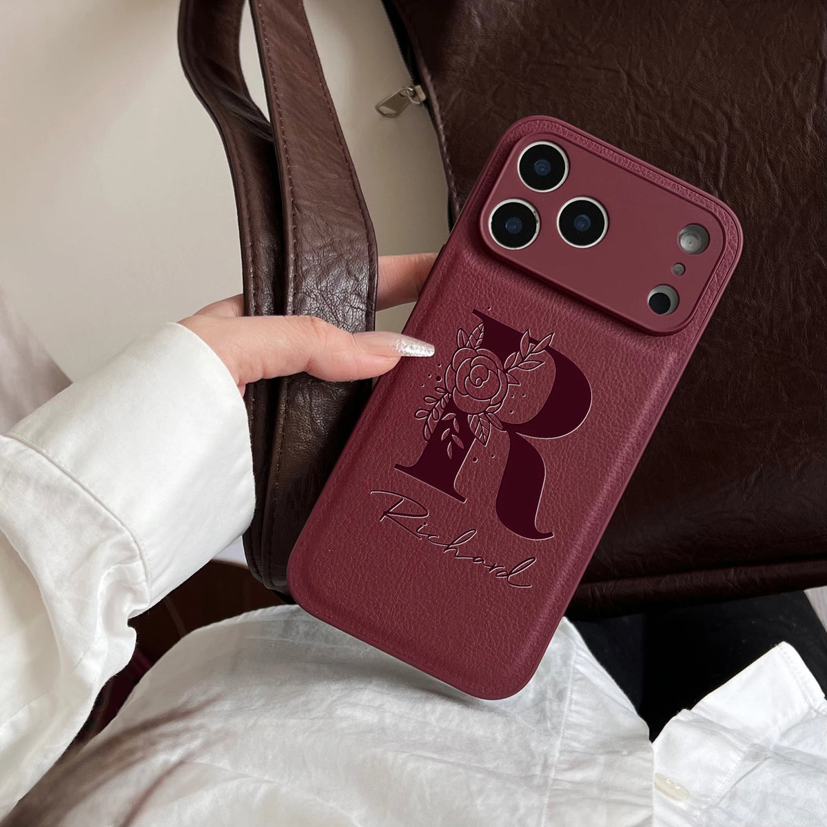 Personalized Custom Name Initial Custom Big Letter with Flowers Design Phone Case for iPhone18 17 16 15 14 13 Pro Max Plus Air