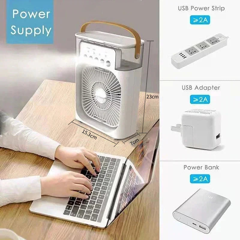Mini Air Cooler Fan 3-in-1 – Fan, Humidifier & LED Light