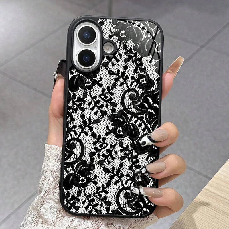 For iPhone 18 17 16 15 14 13 12 11 Pro Max Plus Case Exquisite Lace Pattern Silicone Cover For iPhone Air 16E XS X XR Soft Funda