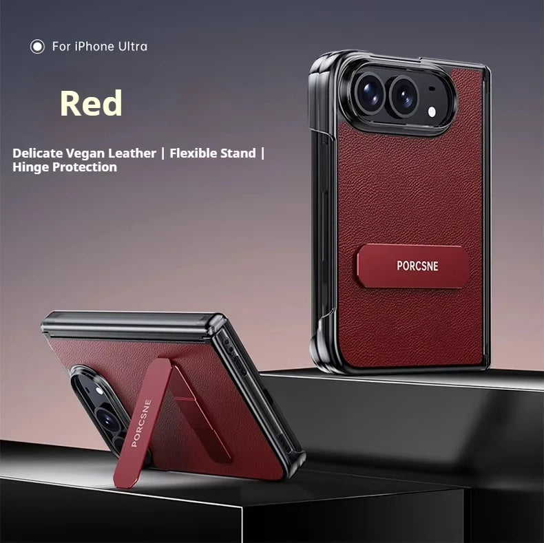 For iPhone Duo 5G Case Luxury Matte Leather Ultra-Thin Skin-Friendly Hinge Holder Folding Shockproof Hard Back Cover Accessories