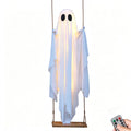 Hanging Swing Ghost Halloween Decoration Cute White Ghost with String Light Spooky Ghost Ornament for Porch Yard Trees