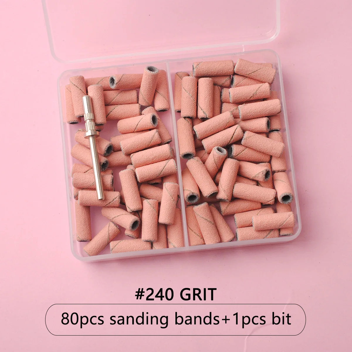 80pcs/box Pink 3.1mm Mini Sanding Bands Kits Nail Drill Bits Mandrel Sets Electric Manicure Accessories Tool Dead Skin Remover