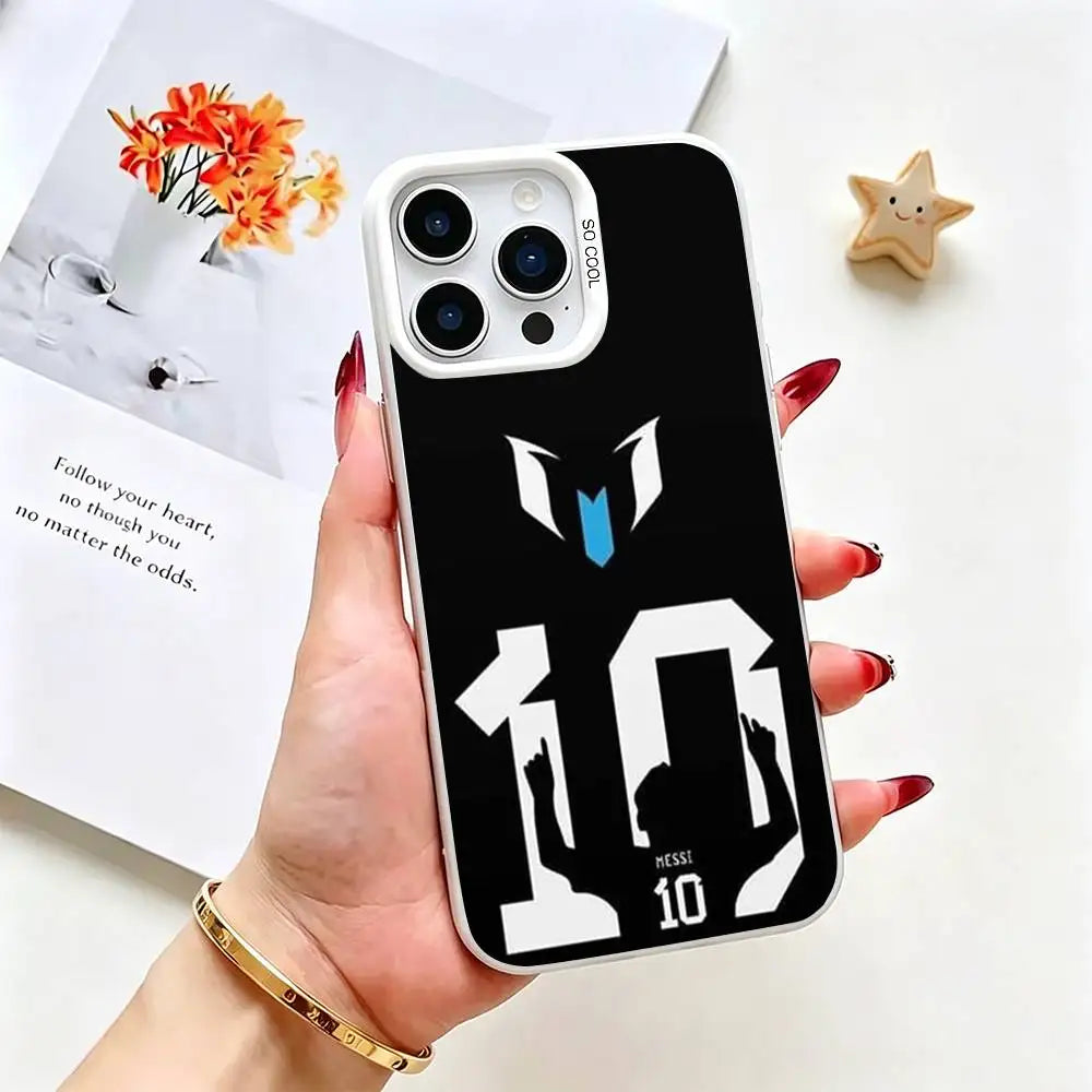 Messi Football Case for iPhone 17 16 15 14 13 12 11 Plus Pro Max Silver