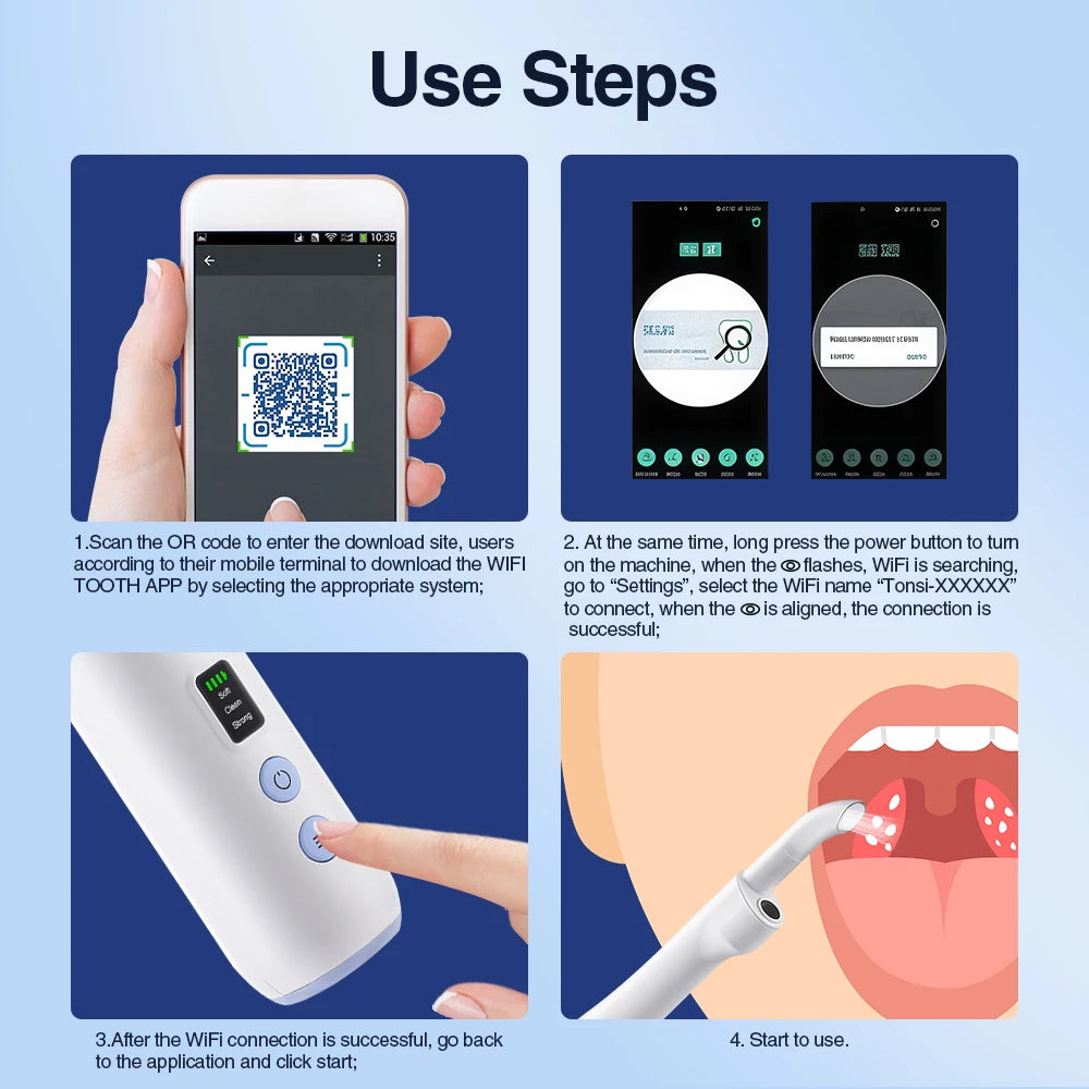 Vacuum Visual Electric Tonsil Stone Remover Oral Irrigator&Tongue Coating Scraper Built-In LED light 8 Suction Anti Bad Breath