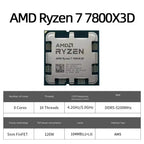 AMD Ryzen 7 7800X3D CPU 8-Core 16-Thread AM5 Processor 4.2GHz Up to 5.0GHz 96MB L3 Cache Gaming Desktop CPU Tray