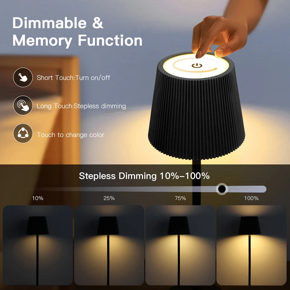 Dual Purpose Wine Bottle Vases Base Rechargeable LED Table Lamp Touch Dimmable Bedside Dinner Night Light Decor Study Desk Lamp