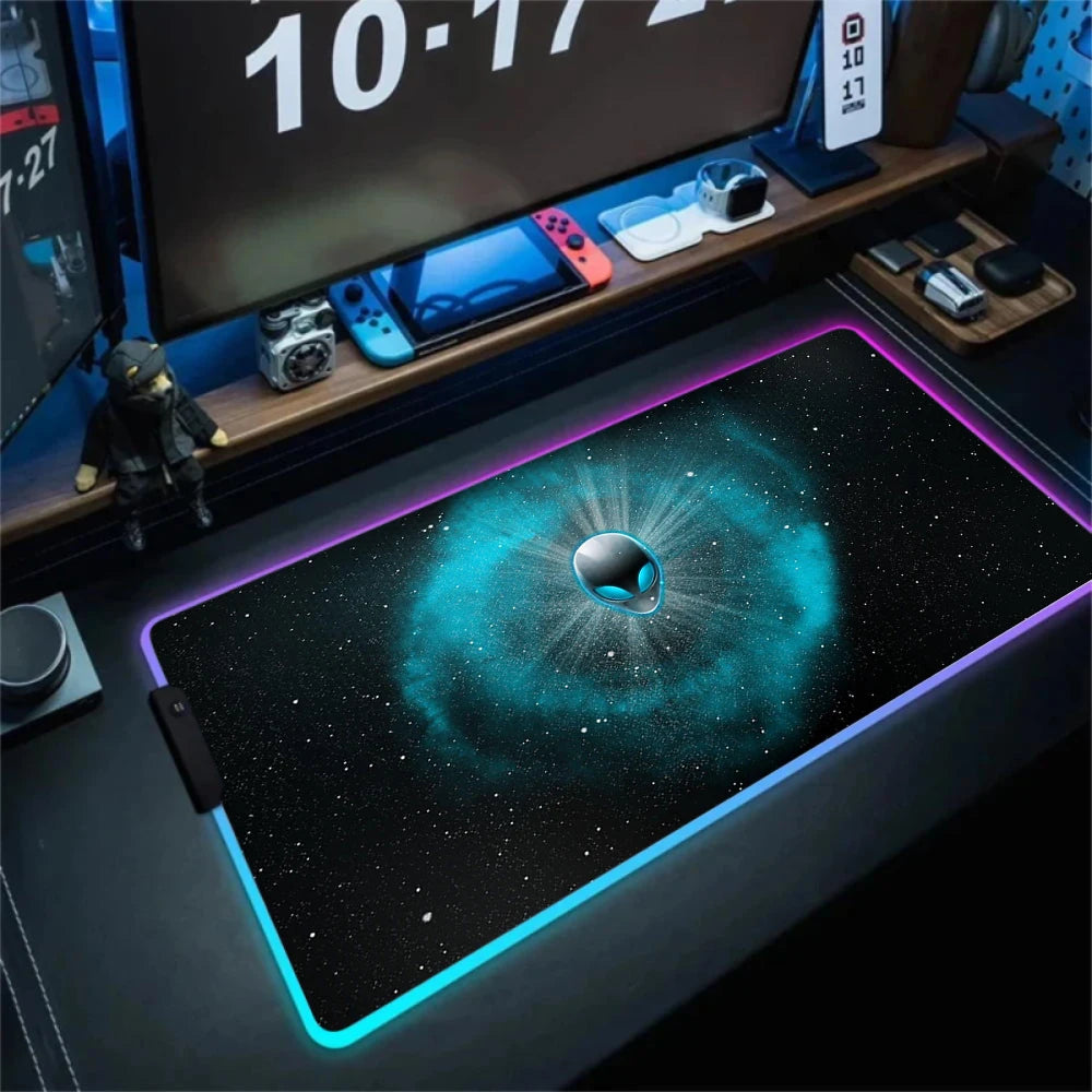 Alfombrilla de escritorio grande para teclado PC gamer XXL 900x400 RGB Alienware, alfombrilla de ratón gaming LED, accesorios de ordenador, Tapis De Souris Mousepads