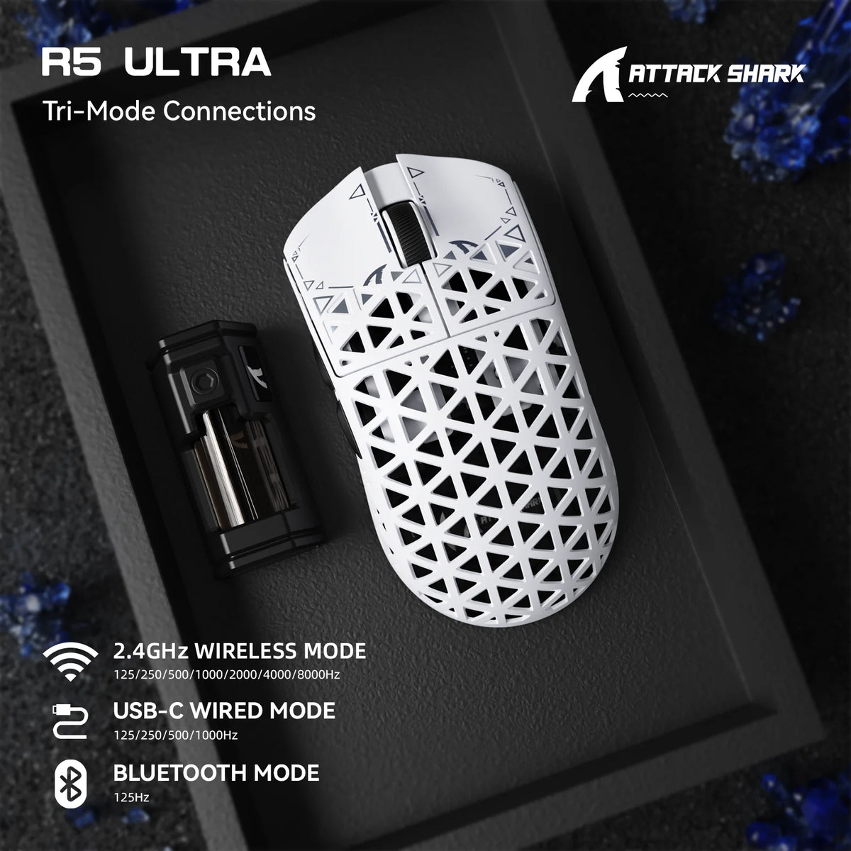 ATTACK SHARK R5 Ultra Carbon Fiber Wireless Gaming Mouse ,39g SUPERLIGHT , 8K Polling Rate, PAW3950MAX Sensor (42000 DPI),