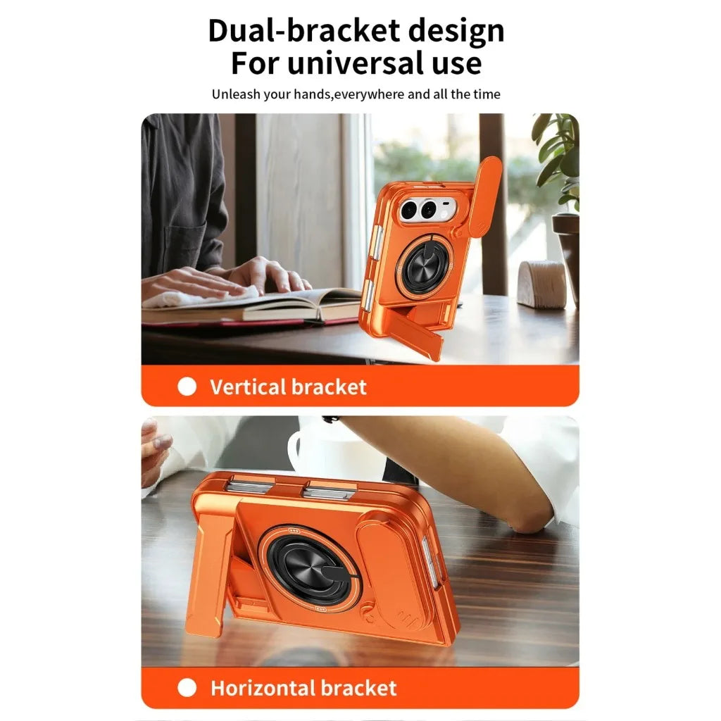 For Magsafe Magnetic Ring Holder Stand Dual Layer Phone Case For Apple iPhone Duo 18 Fold Lens Protect Hard Shockproof Cover