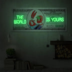 the World Is Yours Neon Sign Motivational Dollar Wall Decor Artwork Bright LED Light up Money Sign for Office Room Decor