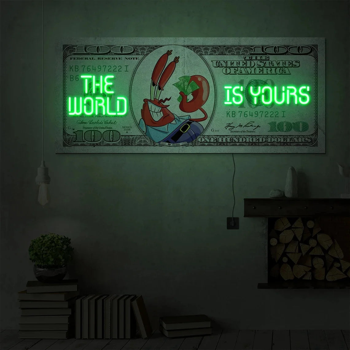 the World Is Yours Neon Sign Motivational Dollar Wall Decor Artwork Bright LED Light up Money Sign for Office Room Decor