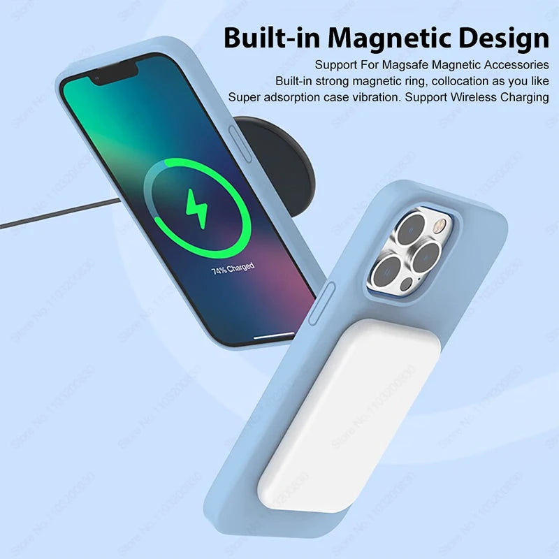 Luxury For Magsafe Wireless Charge Case For Apple iPhone 15 14 13 11 16 17 Pro Max 17 Air Plus Liquid Silicone Shockproof Cover