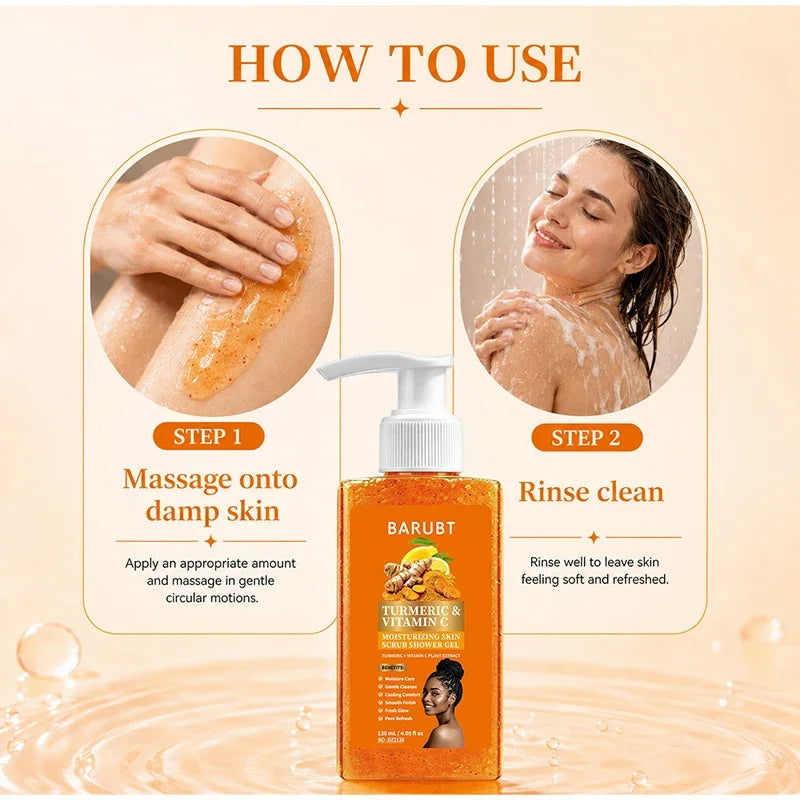 Turmeric Orange Vitamin C Body Wash Fresh Fragrance Shower Gel Moisturizing Brightening Exfoliating Deep Cleaning Smooth Skin