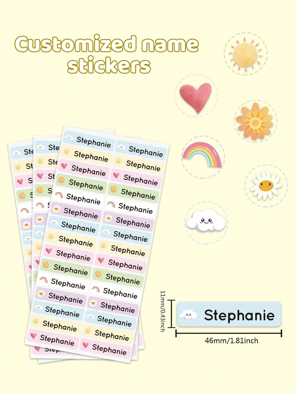 4.6CM Long Custom Name Sticker, Personalized Cartoon Fresh Cute Waterproof Modern School Supply Label, Customized Name Stickers