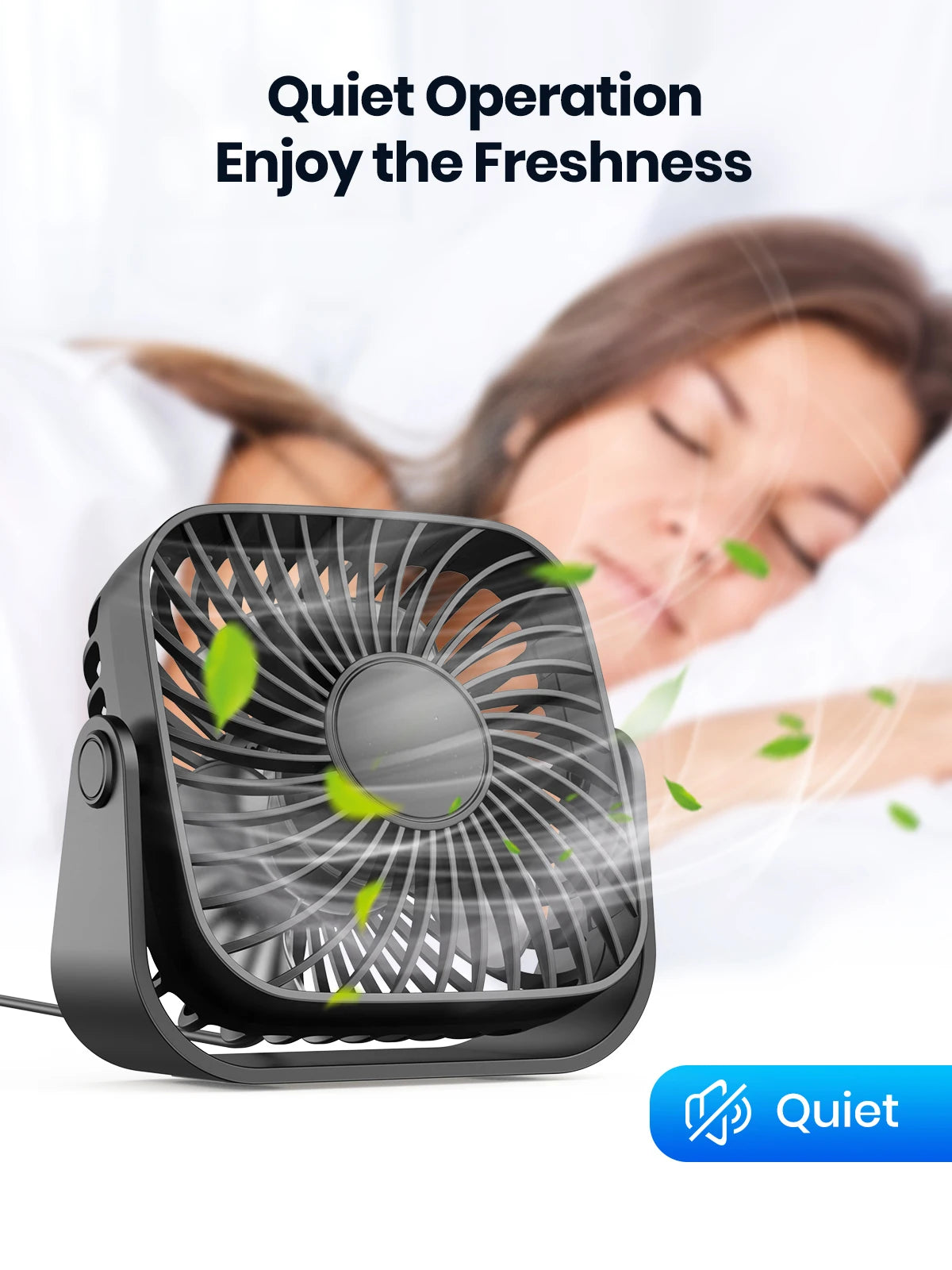 TOPK 4" Portable USB Mini Fan – 3 Speeds, 360° Adjustable, Ultra Quiet