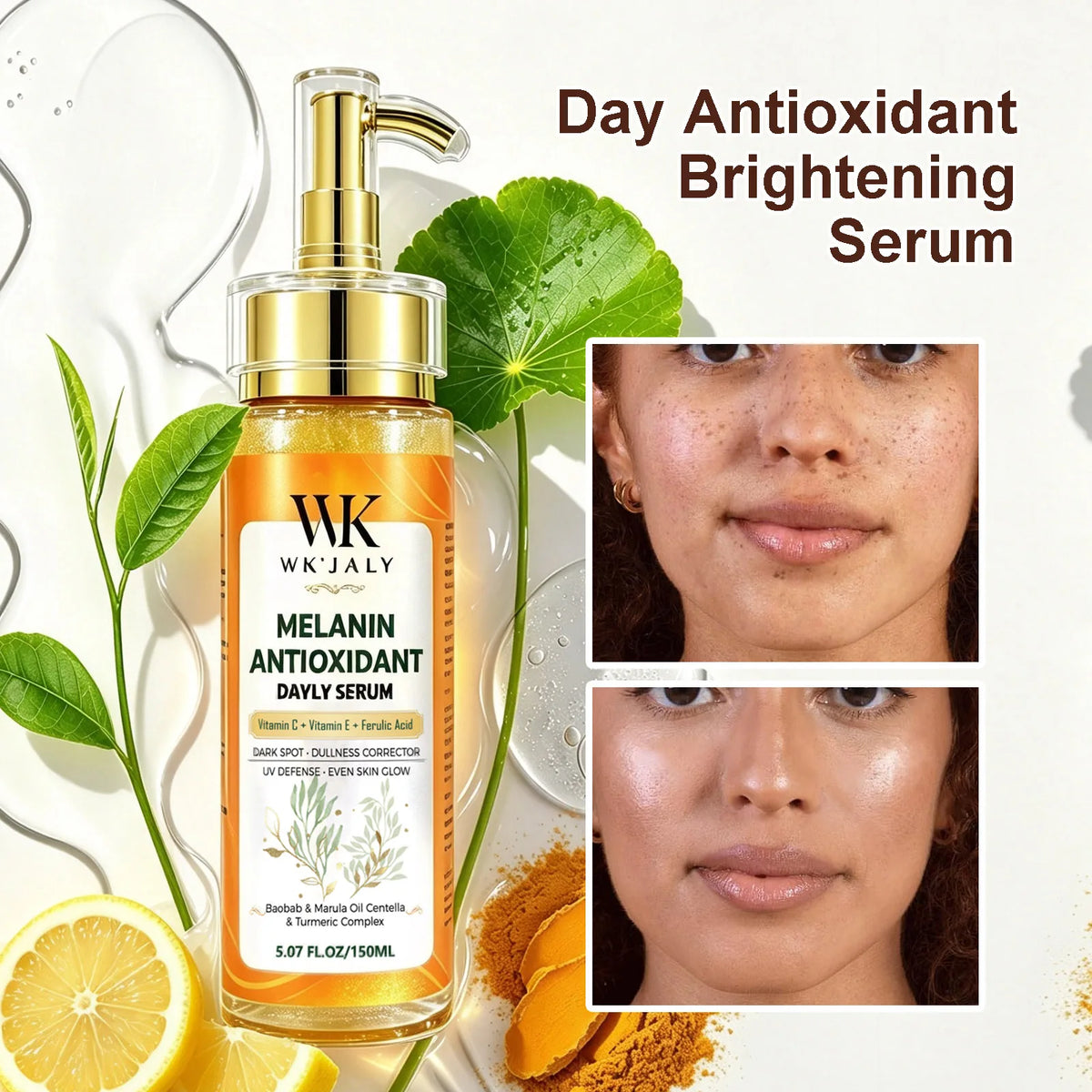 WK JALY Dark Spot Correcting Day and Night Serum, With Turmeric, Vitamin C, Moisturizing, Lightening, Even Skin Tone Essence