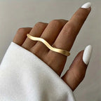 Stainless Steel Metal Wave Line Open Rings For Women Minimalist Gold Color Irregular Curved Adjustable Ring Jewelry Gift