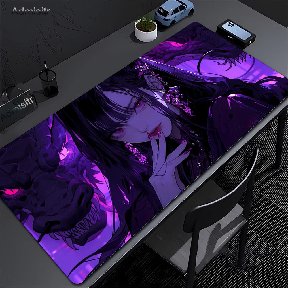 Anime Girl Purple Cute Mouse Pad XXL Laptop Gamer Cabinet Keyboard Rug Computer Kawaii Desk Mat Non-slip Large Mousepad 90x40cm
