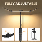 3 Head LED Desk Lamp with Clamp, Flexible 360° Adjustable Stand & Foldable Light, Stepless Dimming Reading Lamp for Home Office